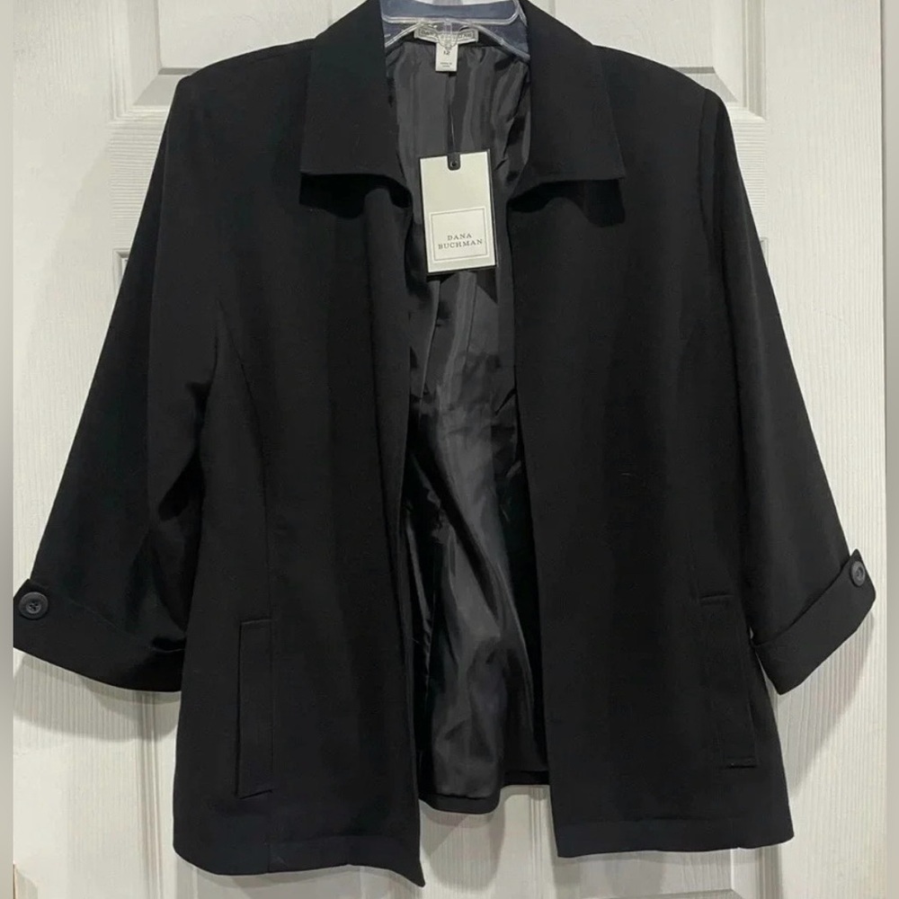 Dana Buchman Black Blazer Size 12 Three Quarter 3/4 Sleeves Fully Lined Nwt